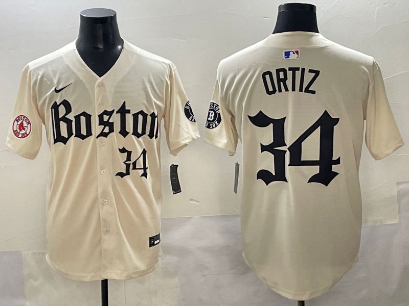 Men 2025 Boston Red Sox 34 Ortiz Cream Five generations Joint Name Nike MLB Jersey style 11